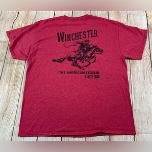 Winchester Rifle Cowboy Graphic Cotton T Shirt Red Size Large